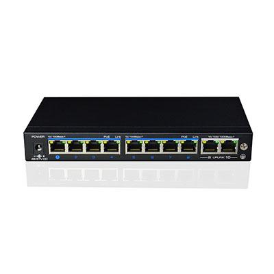 Switch PoE+ 8 puertos 10/100 + 2 Uplink Gigabit 120W 802.3af/at 6KV - Modo CCTV 250m