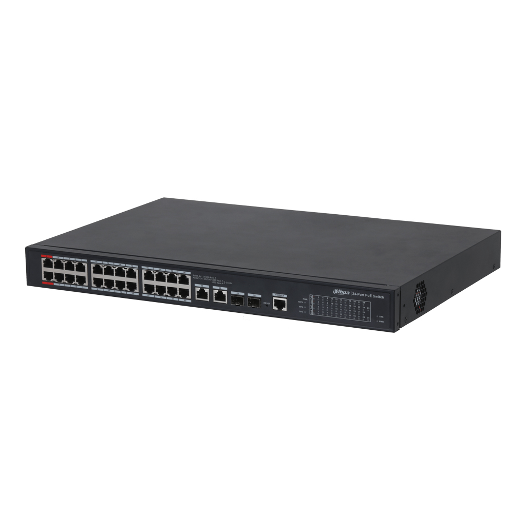 Switch PoE 2.0 24 puertos 10/100 + 2 Combo Gigabit RJ45/SFP Uplink 240W Manejable Layer2