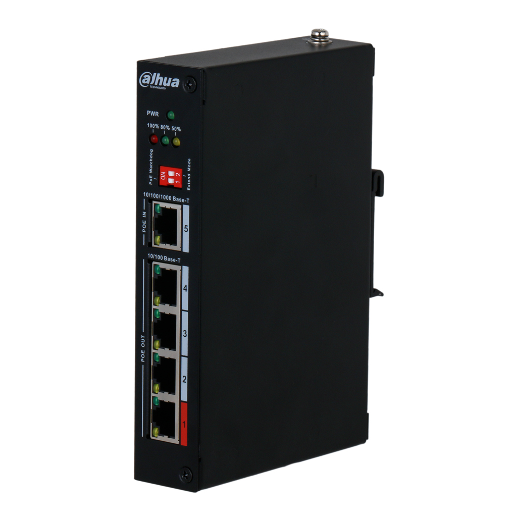 Extensor PoE 4 puertos 10/100 + 1 Uplink Gigabit PoE-In