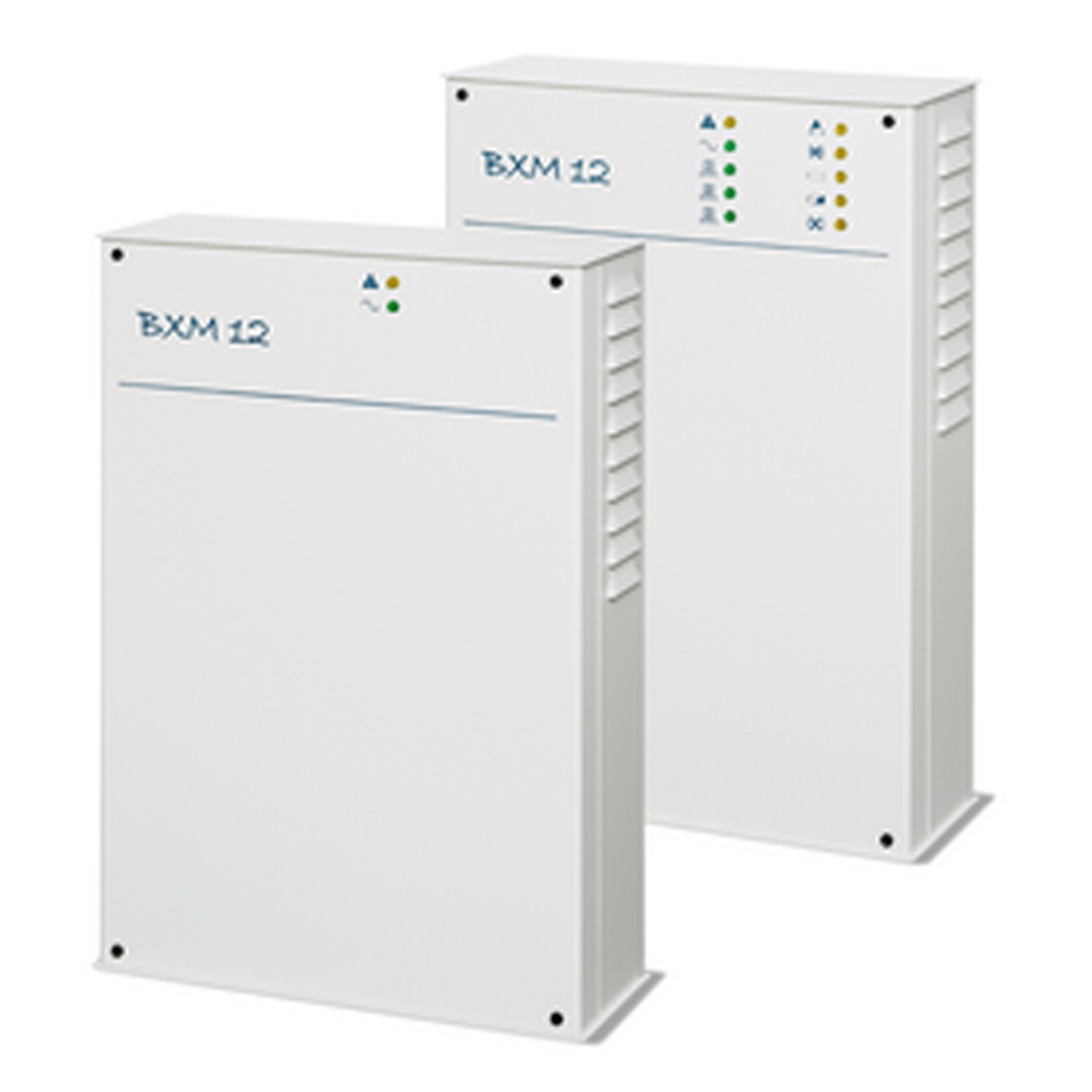 Fuente de alimentación 12V, 5A. Caja metálica. Supervisión por bus Bentel. Espacio para batería.