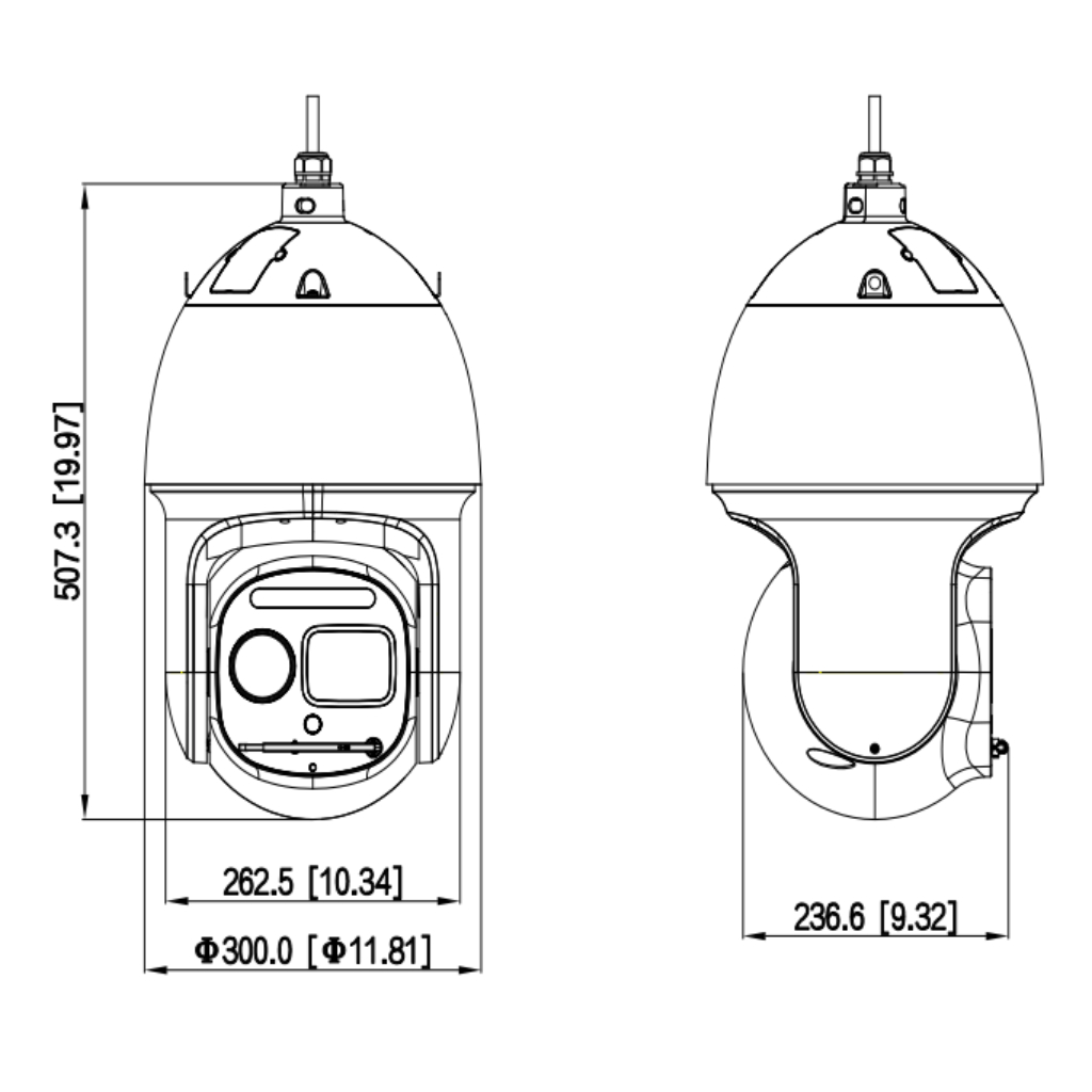 Domo PTZ Híbrido IP Térmico 640*512 50mm + Visible 4M DN 45X IP66 IR150m 36Vdc AUDIO E/S AI