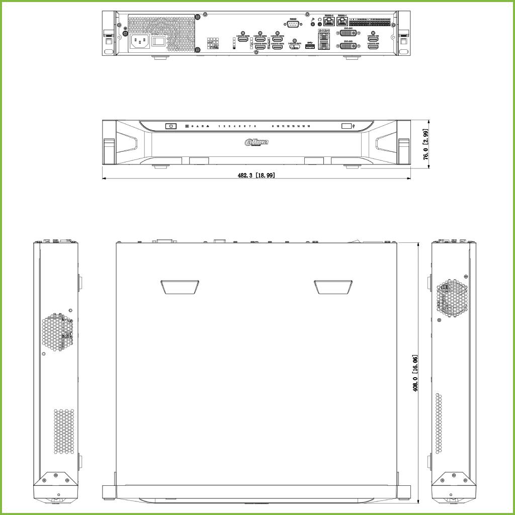 Decoder IP para 6 Monitores 6x HDMI 16ch@1080P 4ch@4K H.265 2HDMI 2DVI E/S