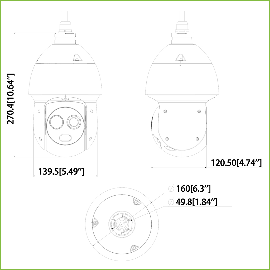 Domo PTZ Híbrido IP Térmico AI 256*192 3.5mm + 2M 4mm IP66 12V PoE+ AUDIO E/S