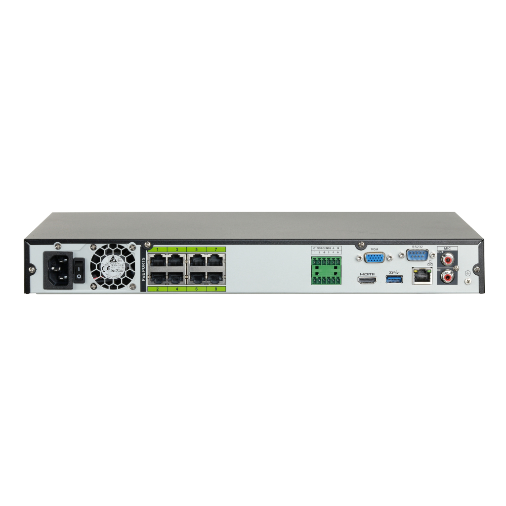 NVR 16ch 320Mbps H265 HDMI 8PoE (8ePoE/EoC) 2HDD E/S AI