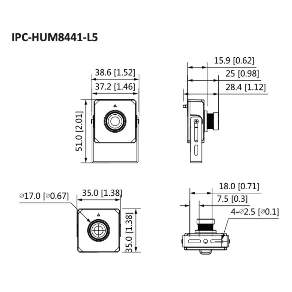 Minicámara IP H265 Pinhole 4M DN WDR 2.8mm IVS AUDIO E/S + Unidad principal AI