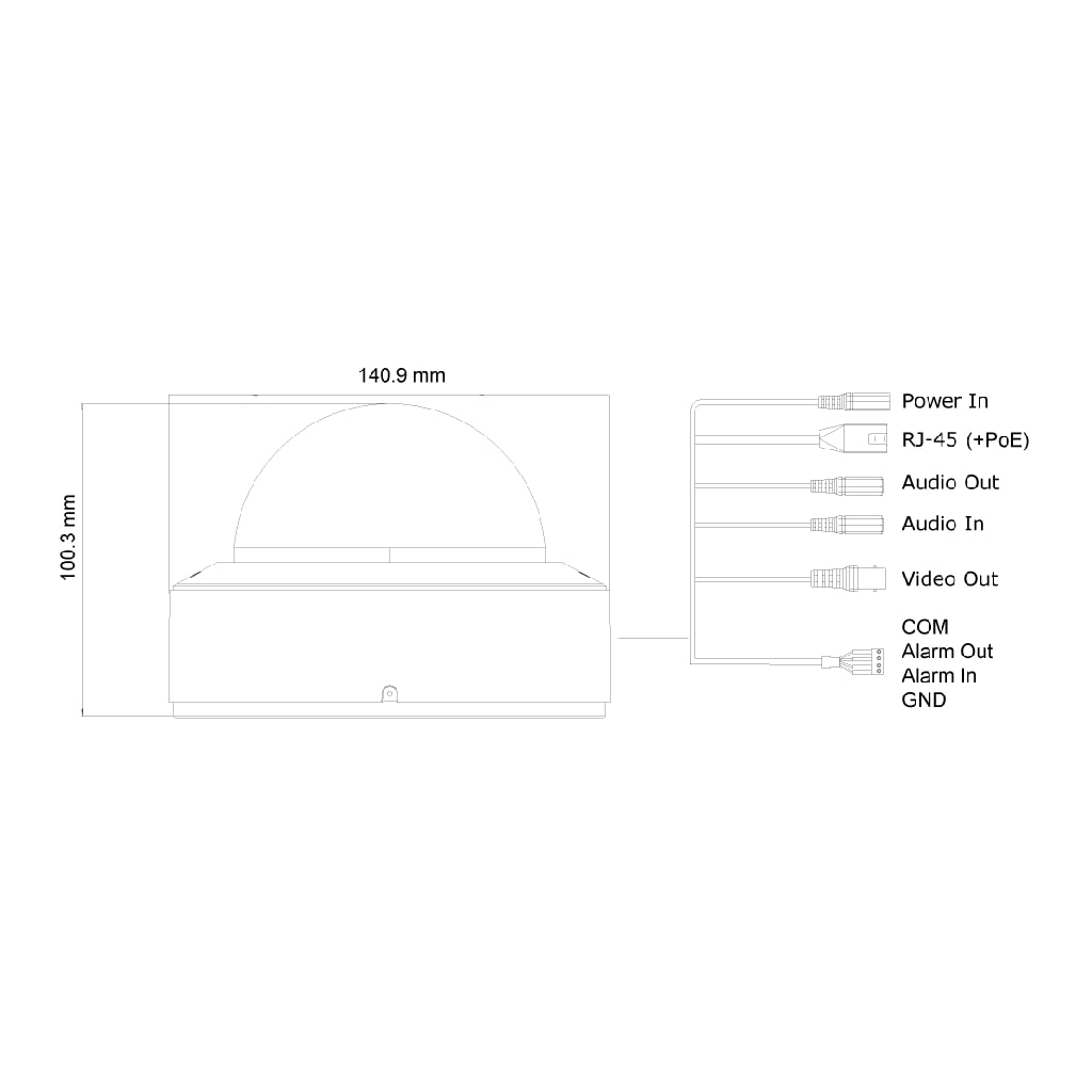 Domo IP 8MP H265 WDR IR40m 2.8-12mm VFM PoE IP67 AUDIO E/S IK10 DDA y Detección facial