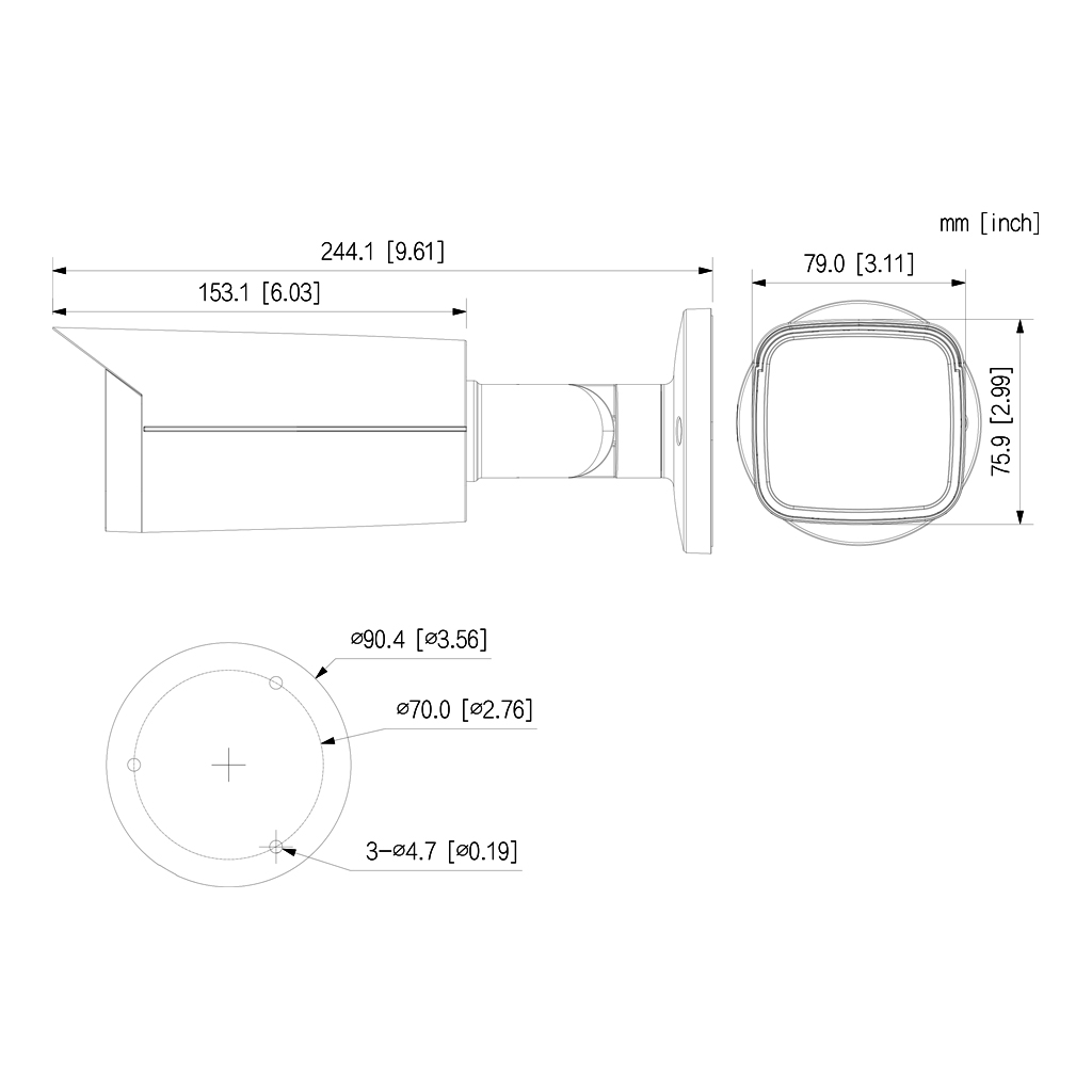 Tubular IP H265 5M DN WDR Starlight IR60m 2.7-13.5VFM IP67 PoE SD AI