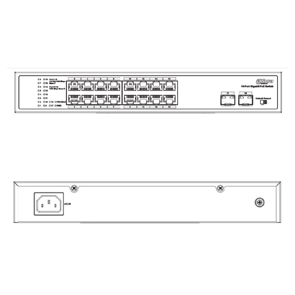 Switch PoE 16 puertos Gigabit + 2 Uplink Gigabit SFP 135W No_Manejable Layer2