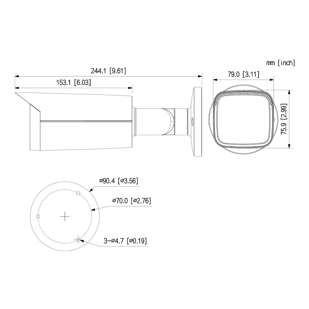 Tubular IP H265 4M DN WDR Starlight IVS SMD IR60m 2.7-13.5VFM IP67 PoE SD AUDIO MIC E/S AI