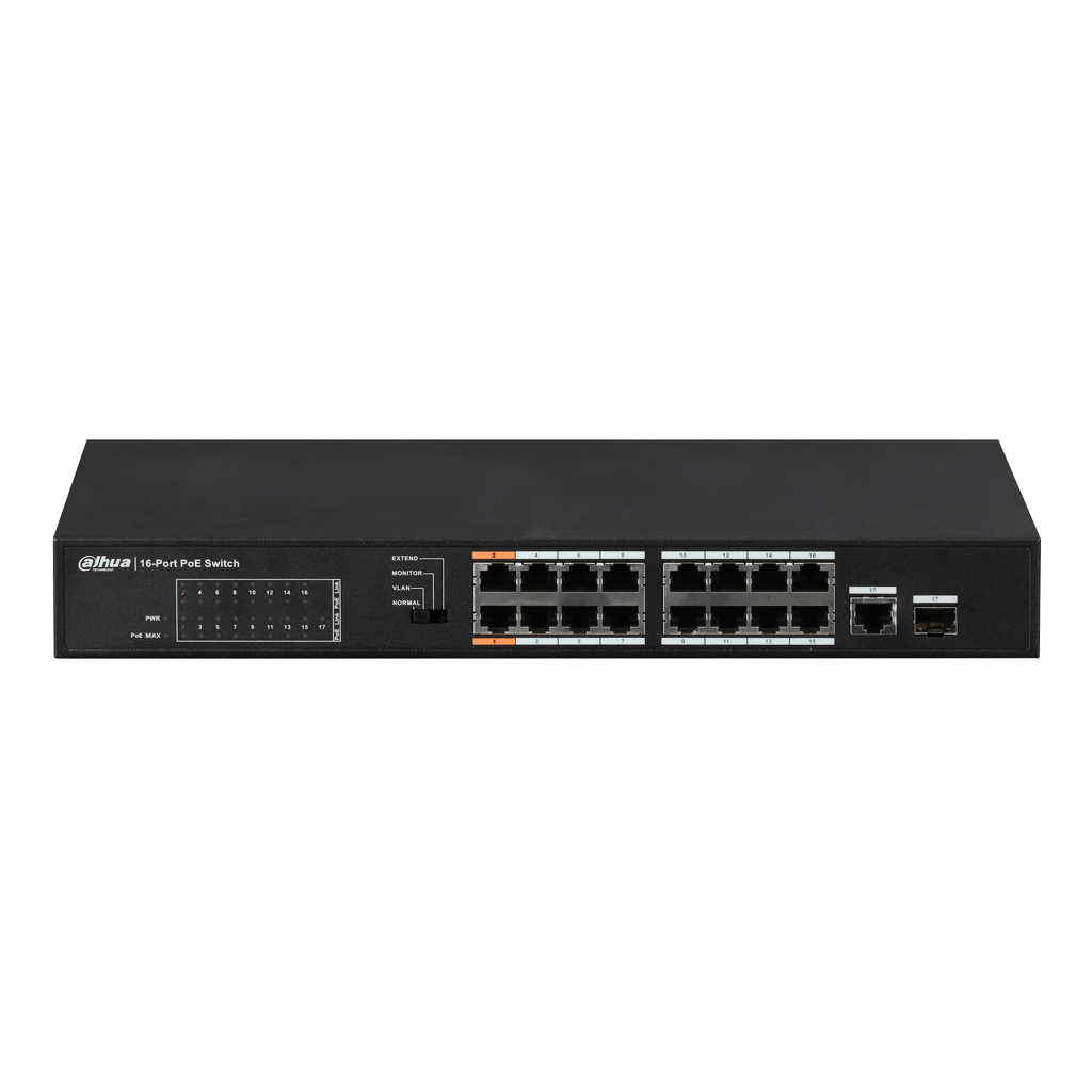 Switch PoE 16 puertos 10/100 + 1 Combo Gigabit RJ45/SFP Uplink 135W No_Manejable Layer2