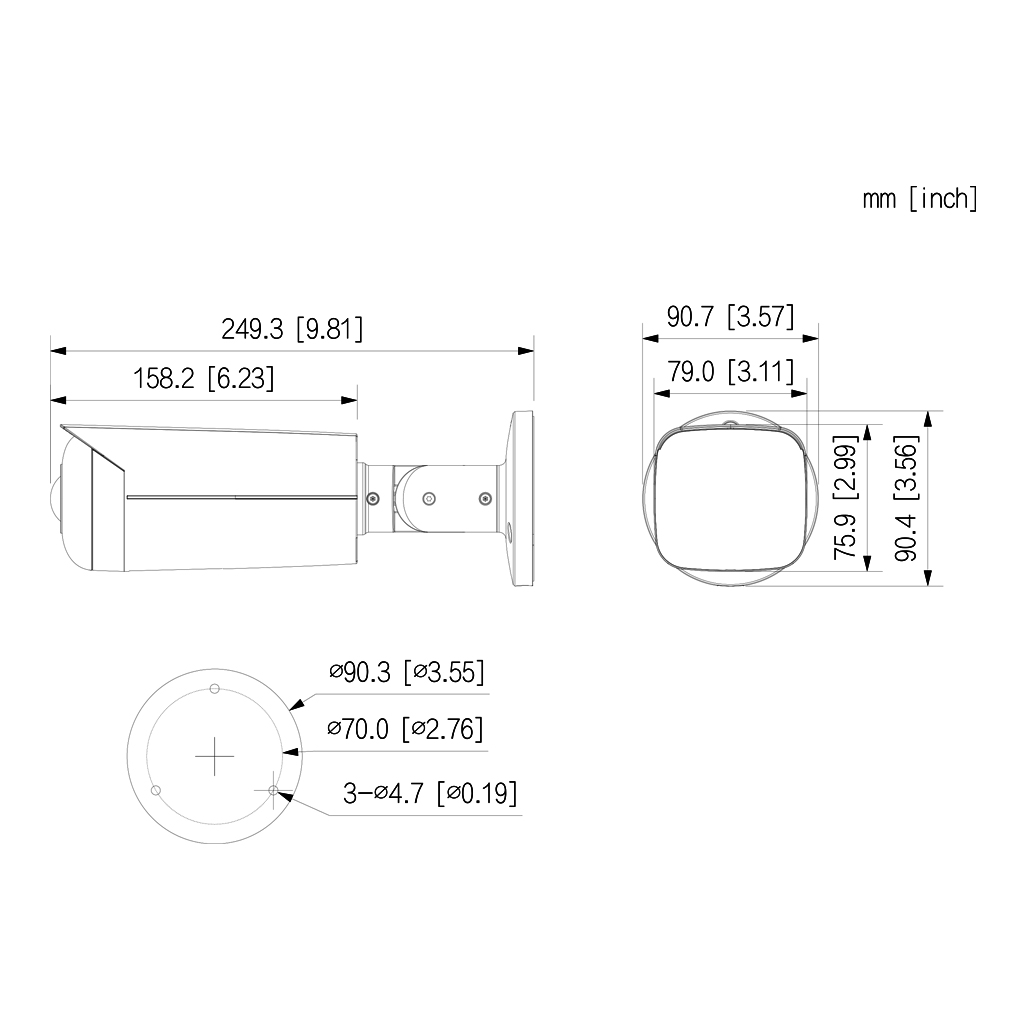 Tubular IP Gran Angular H265 4M WDR Starlight IR20m 2.1mm IP67 PoE AUDIO MIC E/S AI