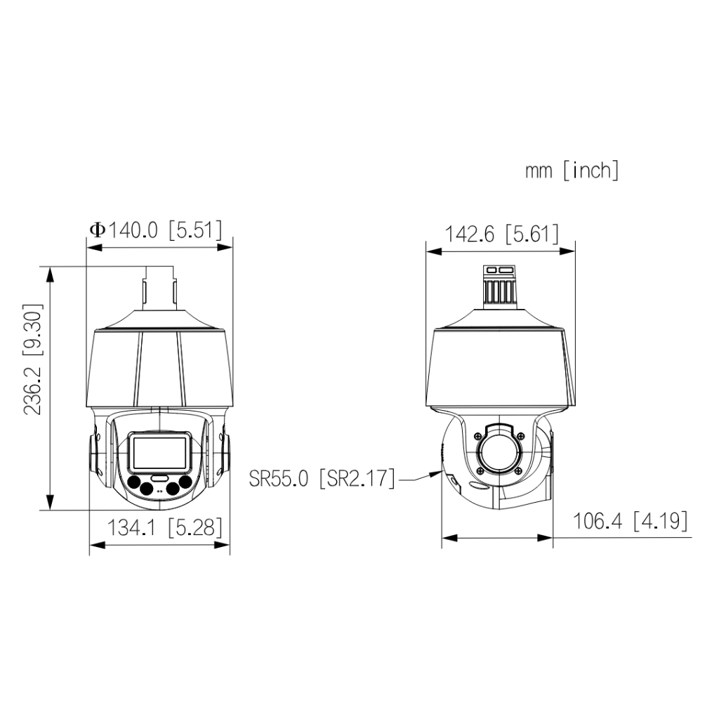 Cámara PTZ IP 4M TiOC H265 WDR Iluminación Dual LED30m/IR50m 5x IP66 PoE AUDIO MIC E/S AI