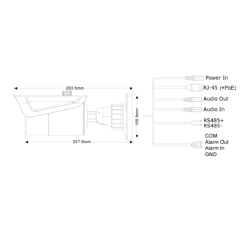 Tubular IP 2MP H265 WDR IR40m 3.3-12mm VFM PoE IP66 AUDIO E/S