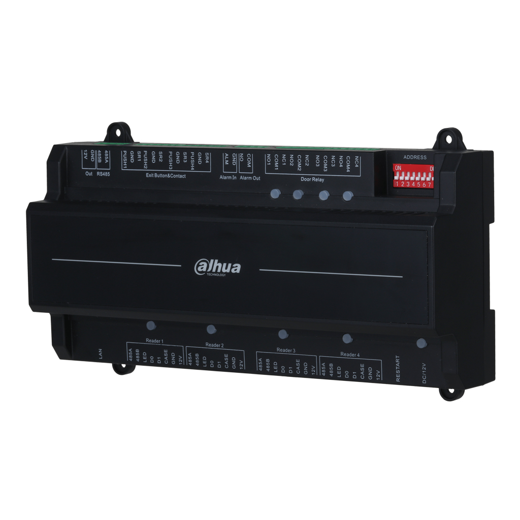 Controladora 4 Puertas / 1 Dirección para Carril DIN IP Wiegand RS-485