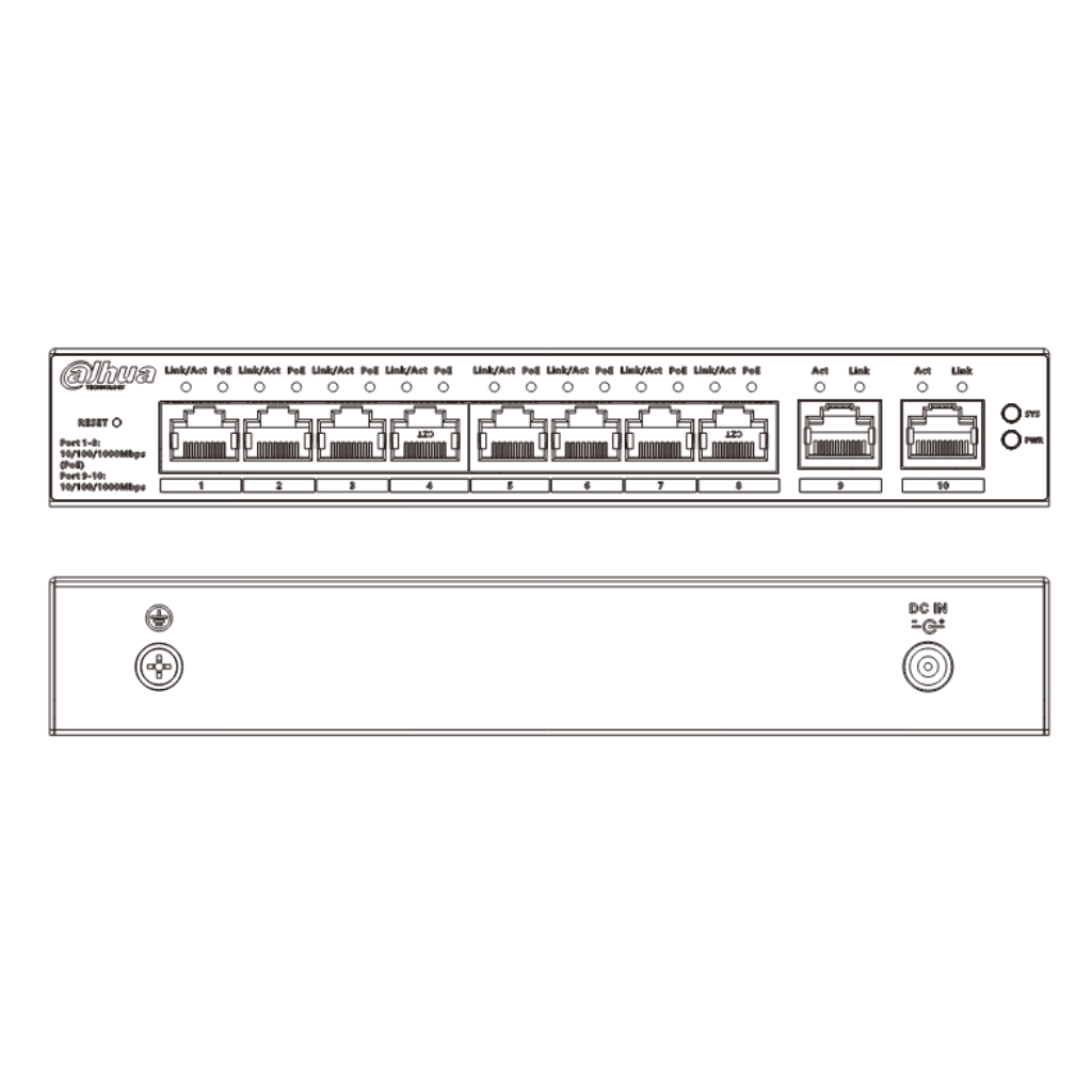 Switch PoE 8 puertos Gigabit + 2RJ45 Uplink Gigabit 110W Manejable en Cloud Layer2