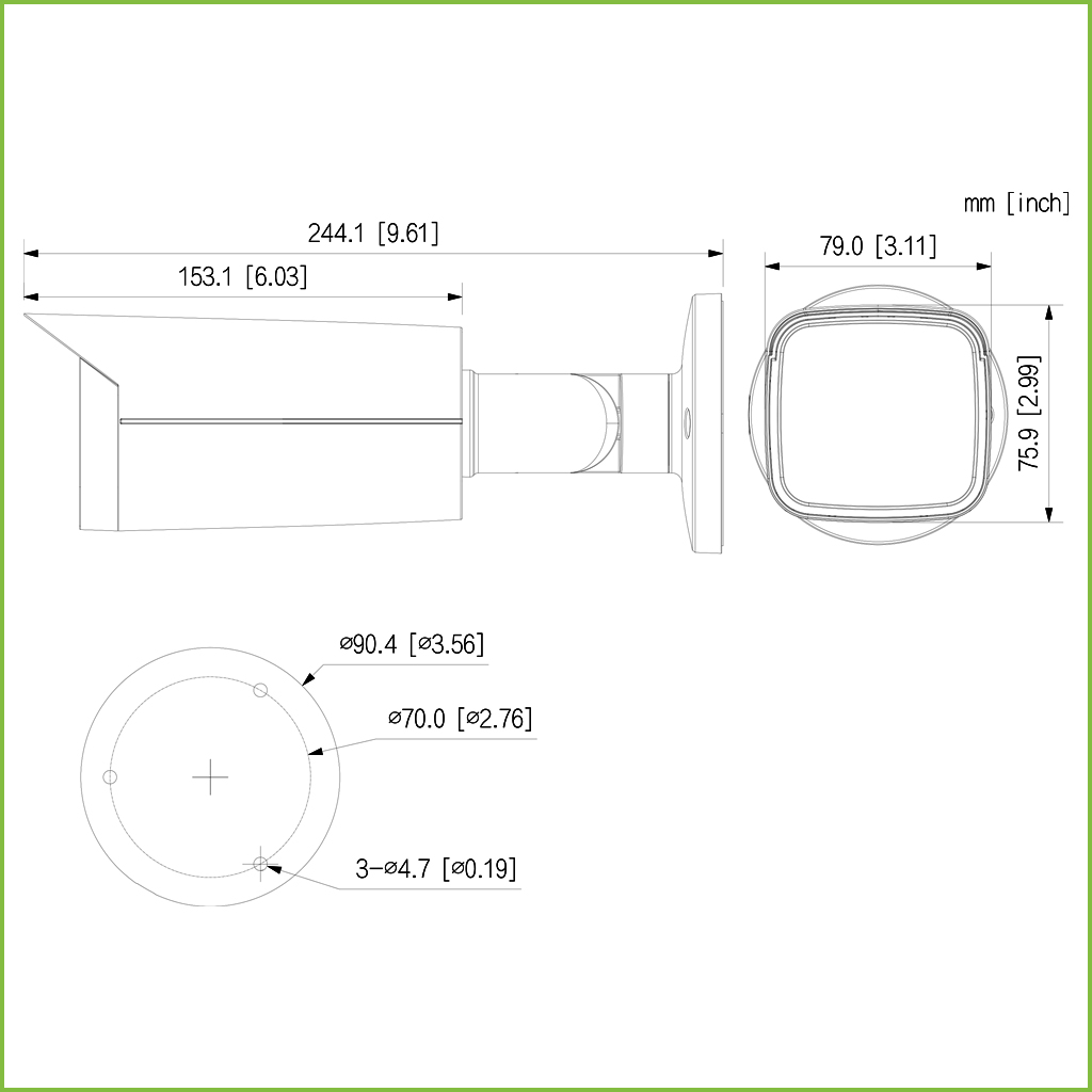 Tubular HDCVI 4EN1 5M FULL COLOR 2.0 WDR Starlight LED60m 2.7-13.5 VFM IP67 AUDIO MIC