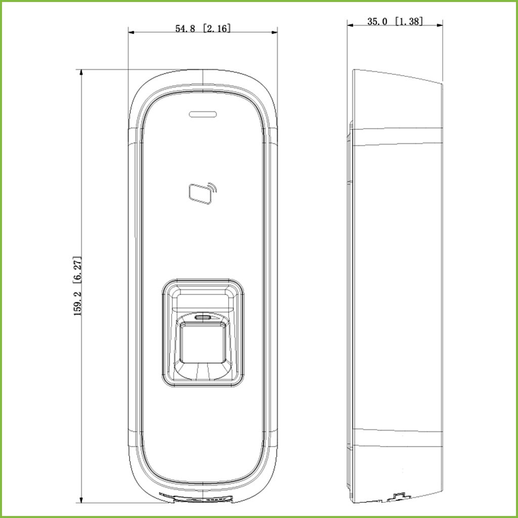 Lector Autónomo Tarjeta Mifare + Huella RS485 IK10 IP65