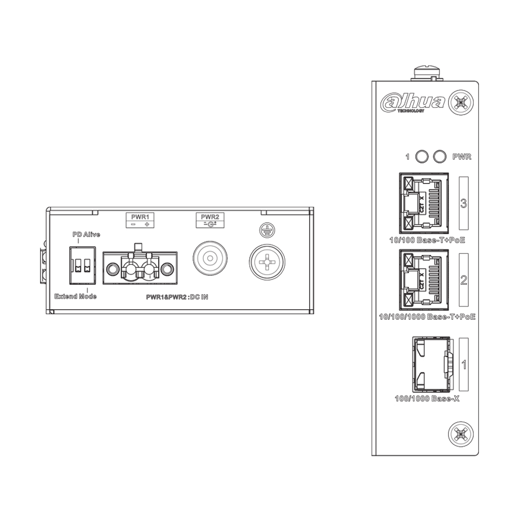 Switch PoE 2.0 2 puertos (1p 10/100 + 1p Gigabit) +1SFP Uplink Gigabit 60W No_Manejable Layer2