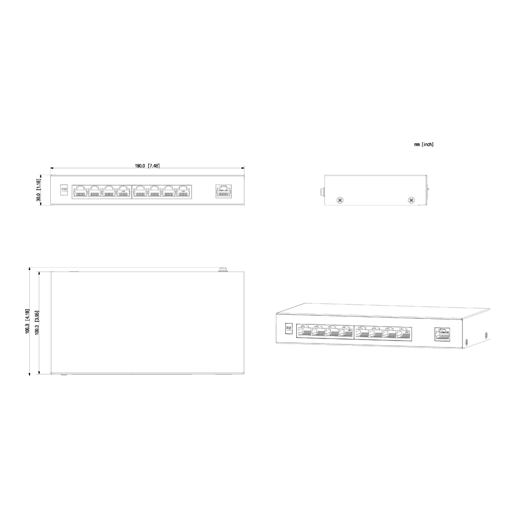 Switch PoE 2.0 8 puertos 10/100 + 1 Uplink Gigabit 96W No_Manejable Layer2