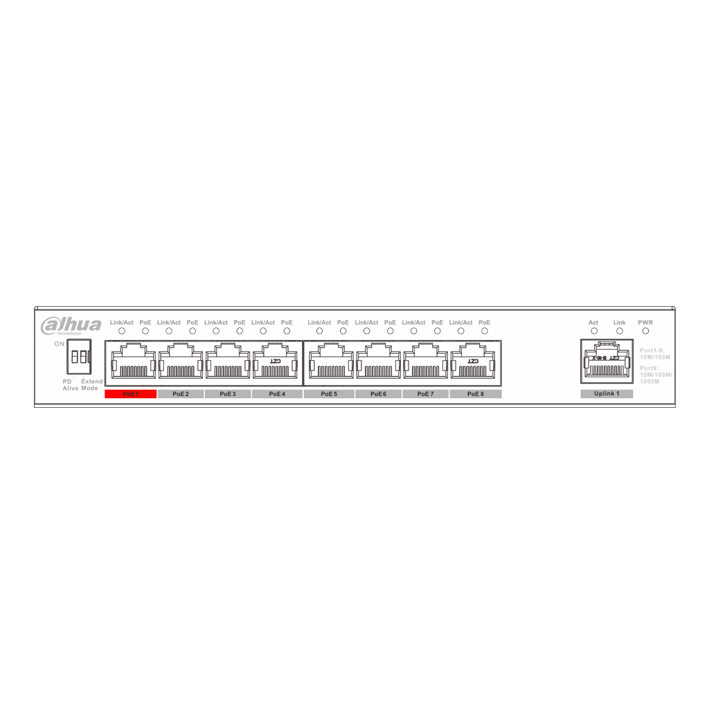 Switch PoE 2.0 8 puertos 10/100 + 1 Uplink Gigabit 96W No_Manejable Layer2