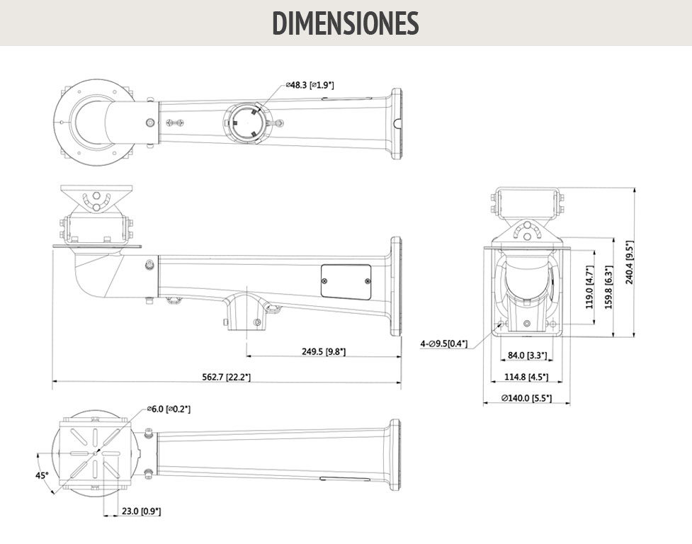 Soporte de pared para combinado de Cámaras Tubulares + Speed Dome