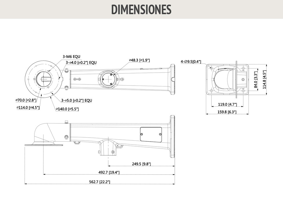 Soporte de pared para combinado de Cámaras Domo + Speed Dome