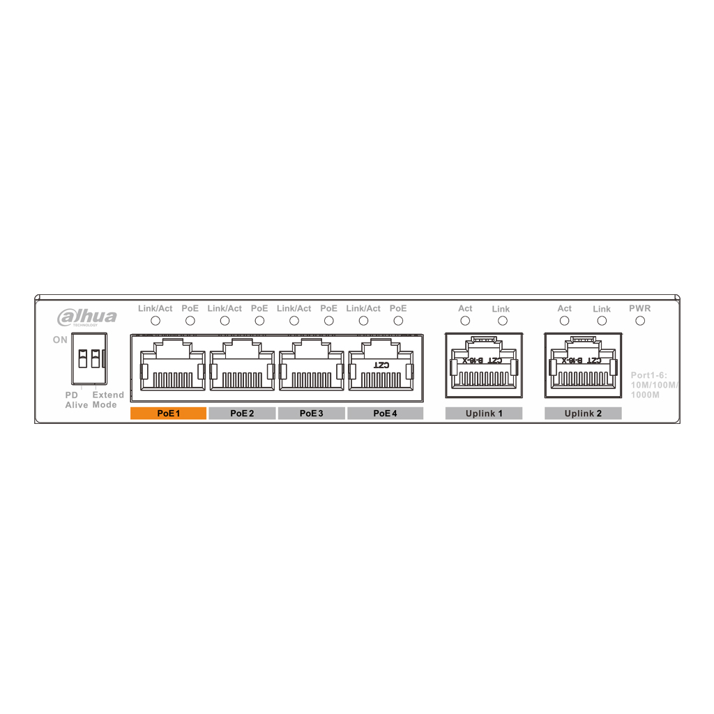 Switch PoE 2.0 4 puertos Gigabit +2RJ45 Uplink 60W No_Manejable Layer2