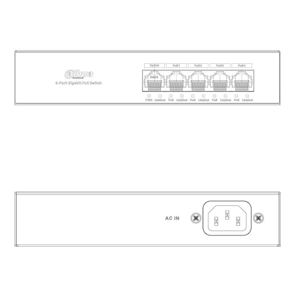 Switch PoE 4 puertos Gigabit +1RJ45 Uplink Gigabit 36W No_Manejable Layer2