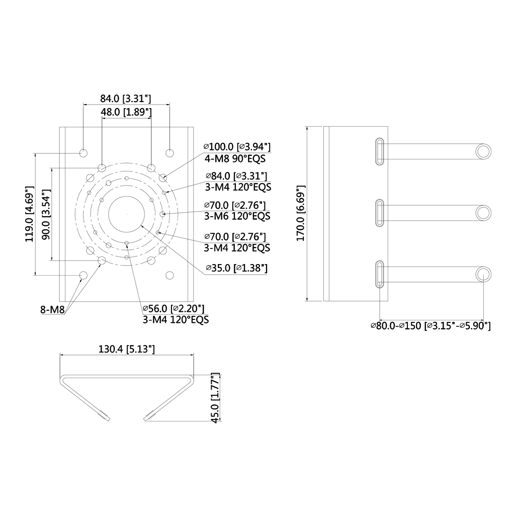 Adaptador a poste para PFBx PFAx Color Negro