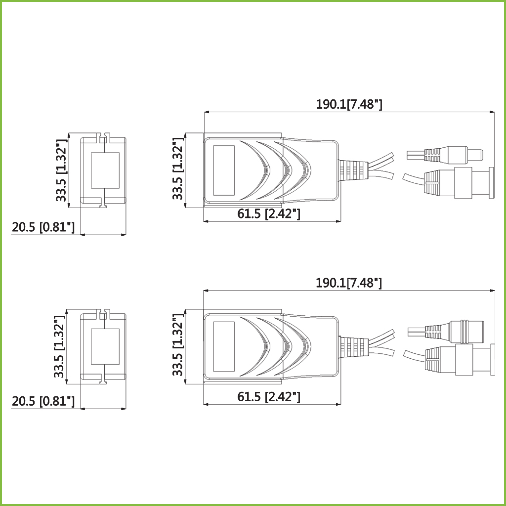 Kit Conversor UTP Vídeo+Alimentación para HDCVI/TVI/AHD hasta 4K con RJ45 (2 uds)