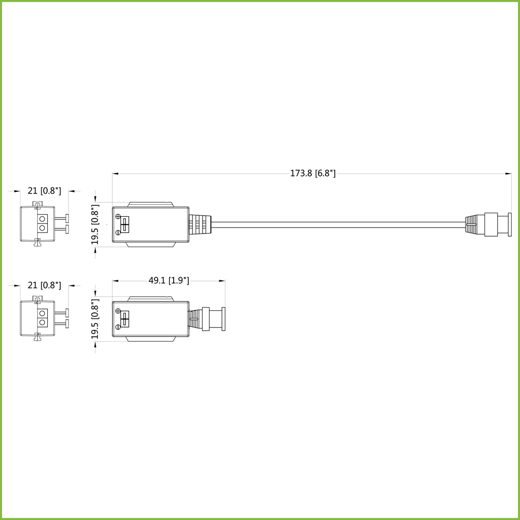 Kit Conversor UTP Vídeo para HDCVI/TVI/AHD hasta 4K Apilable con 1 Cable Flexible y PushPin (2 uds)