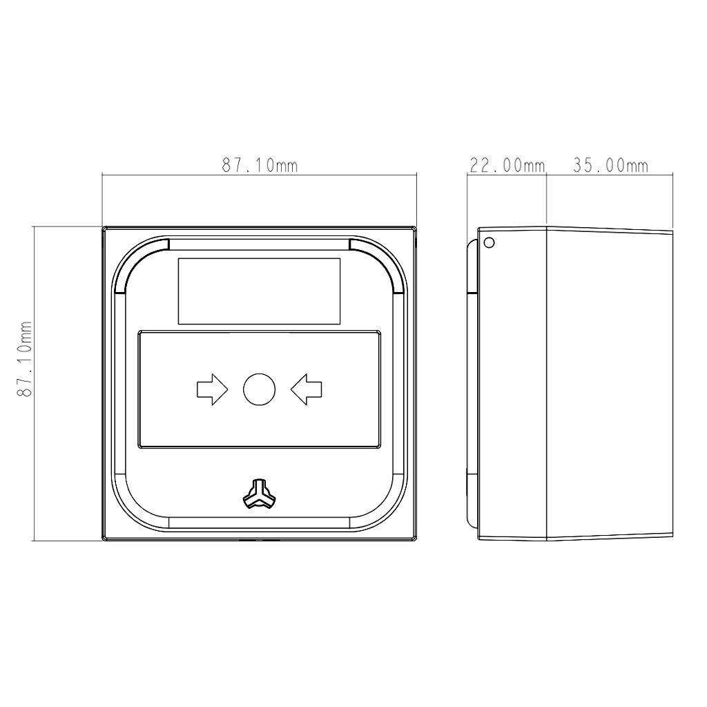 Pulsador analogico inteligente con aislador. Serie 3000. Incluye caja superficie. Color rojo